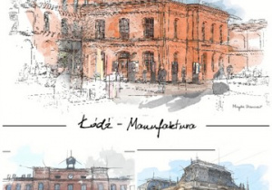 Zbiór kartek pocztowych, które przedstawiają miejsca w mieście Łodzi – Manufakturę, Księży Młyn, Pałac Izraela Poznańskiego.